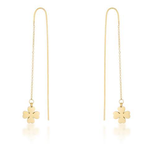 Patricia Gold Stainless Steel Clover Threaded Drop Earrings