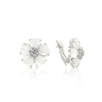 White Flower Nouveau Clip Earrings
