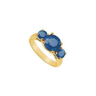 Three Stone Sapphire Ring : 14K Yellow Gold - 2.00 CT TGW