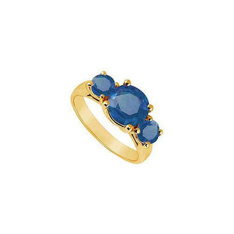 Three Stone Sapphire Ring : 14K Yellow Gold - 2.50 CT TGW