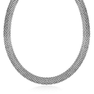 Sterling Silver Rhodium Plated Rounded Design Mesh Necklace, size 18''