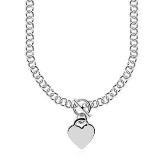 Sterling Silver Rolo Chain  with a Heart Toggle Charm and Rhodium Plating, size 18''