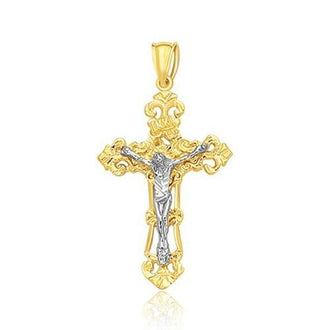 14k Two Tone Gold Cross Pendant