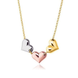 14k Tri-Color Gold Triple Heart Necklace, size 17''