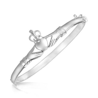 Sterling Silver Claddagh Style Thin Bangle with Rhodium Plating, size 7''