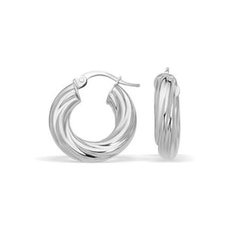 14k White Gold Fancy Twist Hoop Earrings (7/8 inch Diameter)