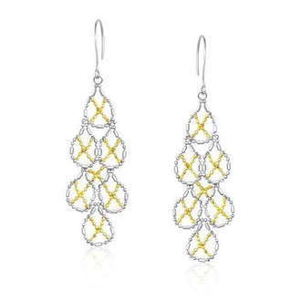 14k Yellow Gold & Sterling Silver Pear Shaped Beaded Earrings