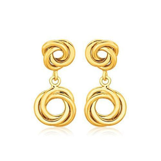 14k Yellow Gold Love Knot Stud Earrings with Drops