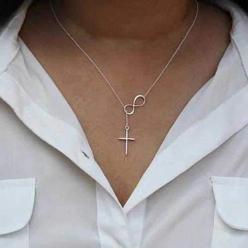 Symbol Of Infinity And Holy Cross With Lariat Style Chain