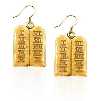 Ten Commandments Charm Earrings in Gold