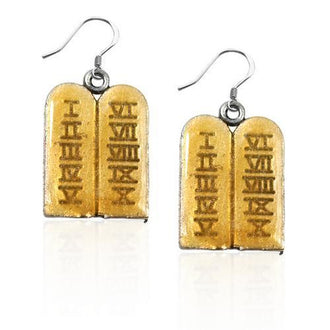 Ten Commandments Charm Earrings in Silver