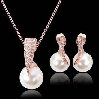 Chic Rhinestone Faux Pearl Necklace and A Pair of Earrings For Women - Rose Gold