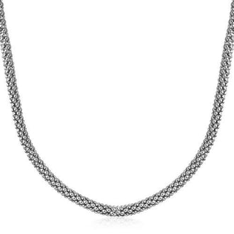 Sterling Silver Rhodium Plated Popcorn Style Necklace, size 18''