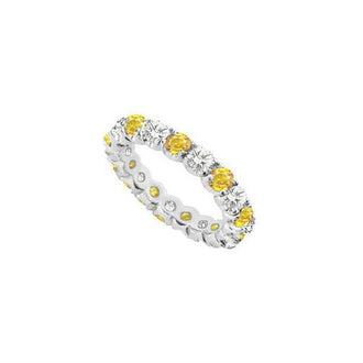 14K White Gold Yellow Sapphire and Cubic Zirconia Prong-Set Eternity Band 1.00 CT TGW