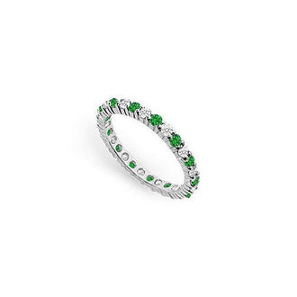 Diamond and Emerald Eternity Band : 14K White Gold - 1.00 CT TGW