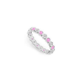 Pink Sapphire and Diamond Eternity Band : 14K White Gold  1.00 CT TGW