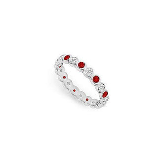 Diamond and Ruby Eternity Band : 14K White Gold  1.00 CT TGW