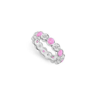 Pink Sapphire and Diamond Eternity Band : 14K White Gold  2.00 CT TGW