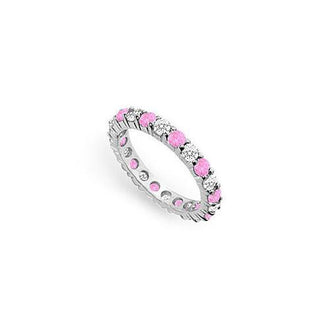 Pink Sapphire and Diamond Eternity Band : 14K White Gold  2.00 CT TGW