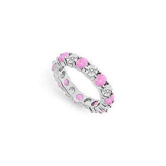 Pink Sapphire and Diamond Eternity Band : 14K White Gold  3.00 CT TGW