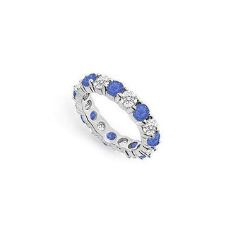 Diamond and Blue Sapphire Eternity Band : 14K White Gold  3.00 CT TGW