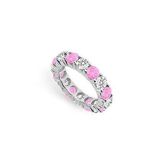 Pink Sapphire and Diamond Eternity Band : 14K White Gold  5.00 CT TGW