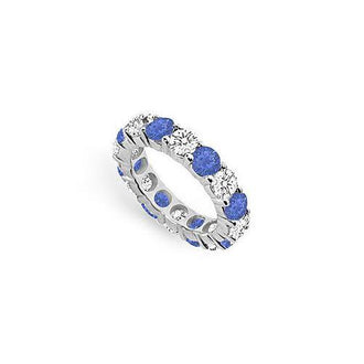 Diamond and Blue Sapphire Eternity Band : 14K White Gold  5.00 CT TGW