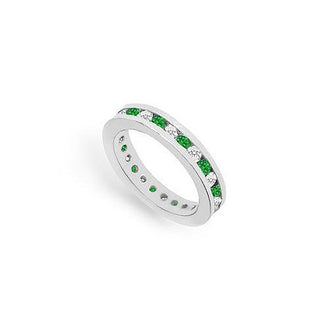 Diamond and Emerald Eternity Band : 14K White Gold  1.00 CT TGW