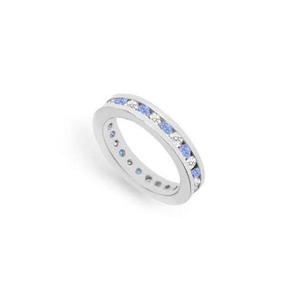 Tanzanite and Diamond Channel-Set Eternity Band : 14K White Gold - 1.00 CT TGW