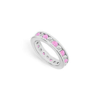 Pink Sapphire and Diamond Eternity Band : 14K White Gold  2.00 CT TGW