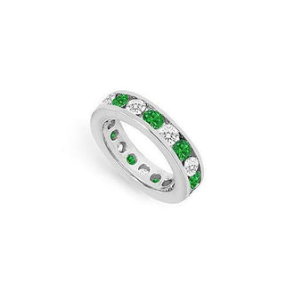 Diamond and Emerald Eternity Band : 14K White Gold  3.00 CT TGW