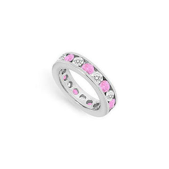 Pink Sapphire and Diamond Eternity Band : 14K White Gold  3.00 CT TGW