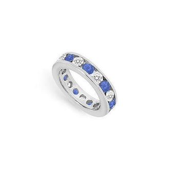 Diamond and Blue Sapphire Eternity Band : 14K White Gold  3.00 CT TGW