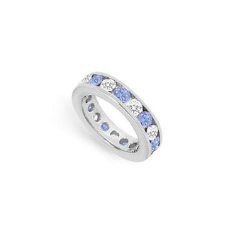 Tanzanite and Diamond Channel-Set Eternity Band : 14K White Gold - 3.00 CT TGW