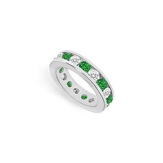 Diamond and Emerald Eternity Band : 14K White Gold  4.00 CT TGW