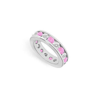 Pink Sapphire and Diamond Eternity Band : 14K White Gold  4.00 CT TGW