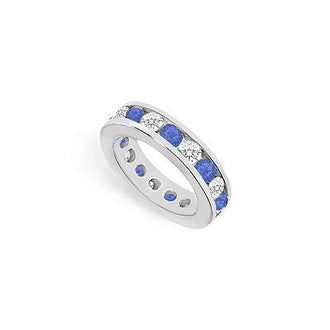 Diamond and Blue Sapphire Eternity Band : 14K White Gold  4.00 CT TGW