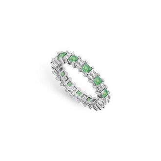 Diamond and Emerald Eternity Band : 14K White Gold  3.00 CT TGW