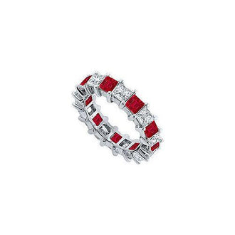 Diamond and Ruby Eternity Band : 14K White Gold   3.00 CT TGW