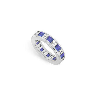 Diamond and Blue Sapphire Eternity Band : 14K White Gold  3.00 CT TGW