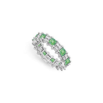 Diamond and Emerald Eternity Band : 14K White Gold  4.00 CT TGW