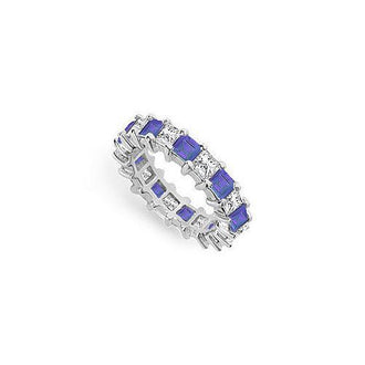 Diamond and Blue Sapphire Eternity Band : 14K White Gold  4.00 CT TGW