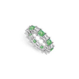 Diamond and Emerald Eternity Band : 14K White Gold  5.00 CT TGW