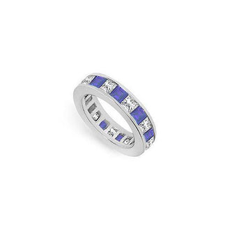 Diamond and Blue Sapphire Eternity Band : 14K White Gold  5.00 CT TGW