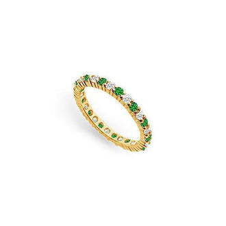 Diamond and Emerald Eternity Band : 14K Yellow Gold - 1.00 CT TGW