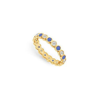 Diamond and Blue Sapphire Eternity Band : 14K Yellow Gold  1.00 CT TGW