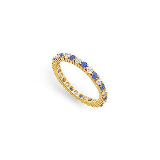 Diamond and Blue Sapphire Eternity Band : 14K Yellow Gold  1.00 CT TGW