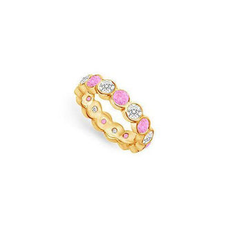 Pink Sapphire and Diamond Eternity Band : 14K Yellow Gold  2.00 CT TGW