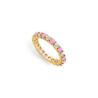 Pink Sapphire and Diamond Eternity Band : 14K Yellow Gold  2.00 CT TGW