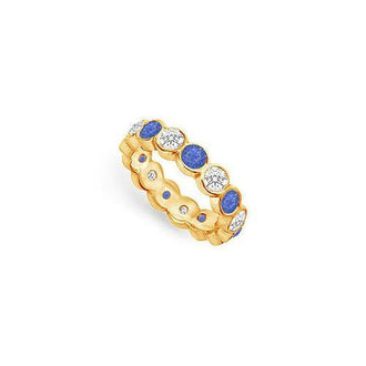 Diamond and Blue Sapphire Eternity Band : 14K Yellow Gold  2.00 CT TGW